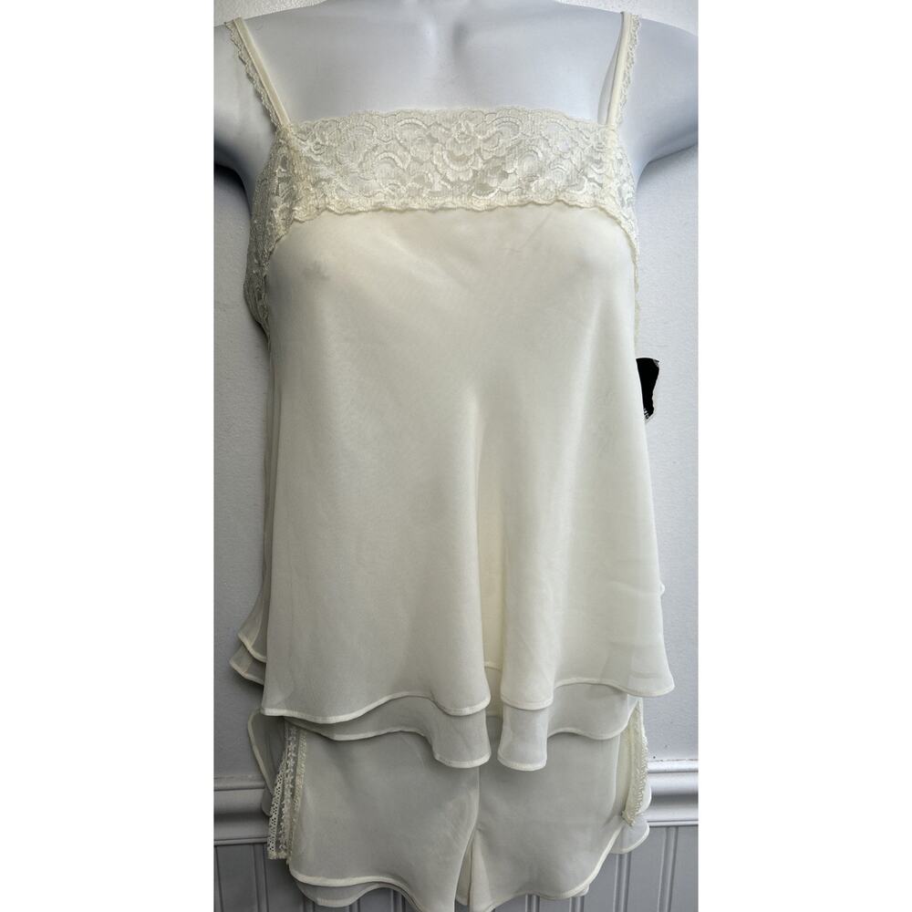 New Valerie Stevens Intimates M Pajama Set Cami Top & Shorts Ivory Lace Vintage